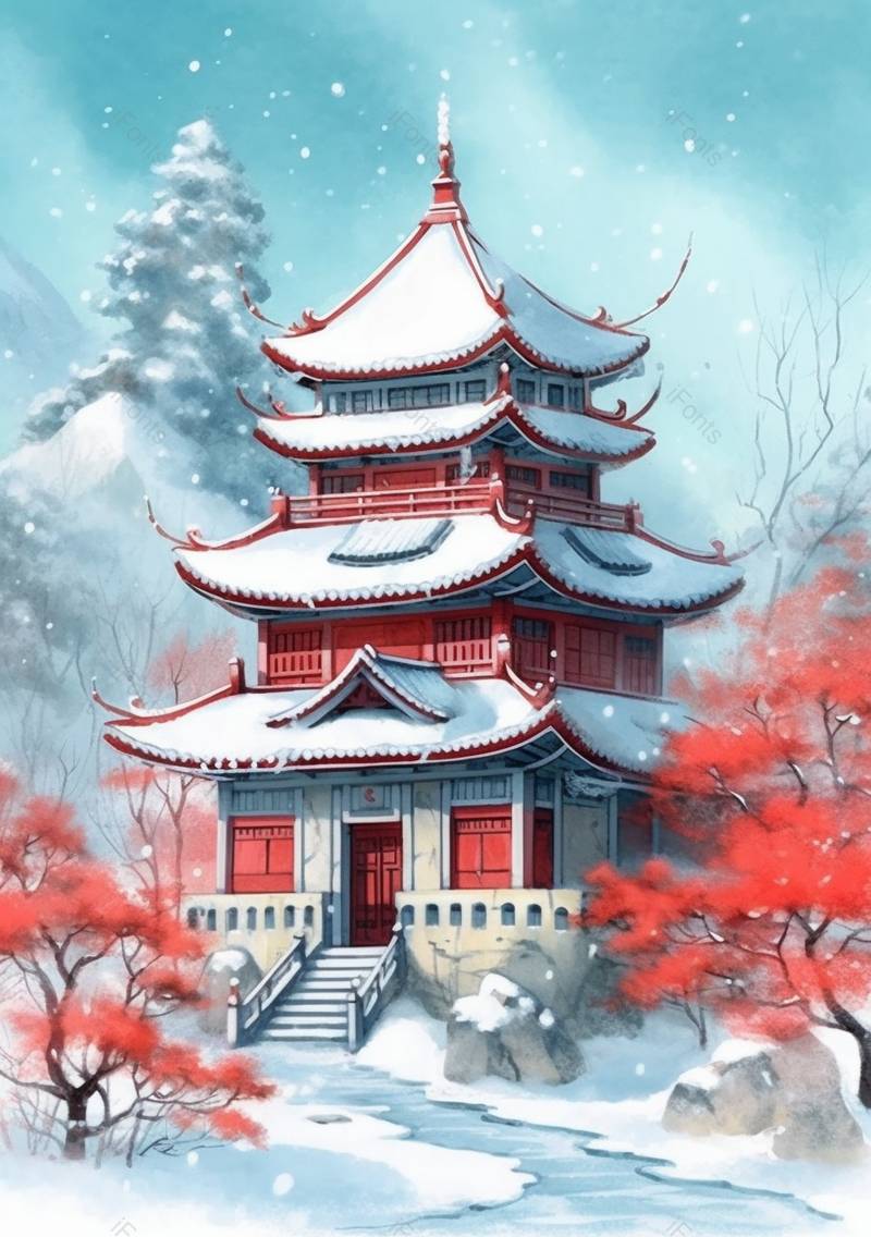 手绘大寒节气国风意境风景插画,插画/手绘图,插画/手绘图库,插画/手绘图下载,插画/手绘